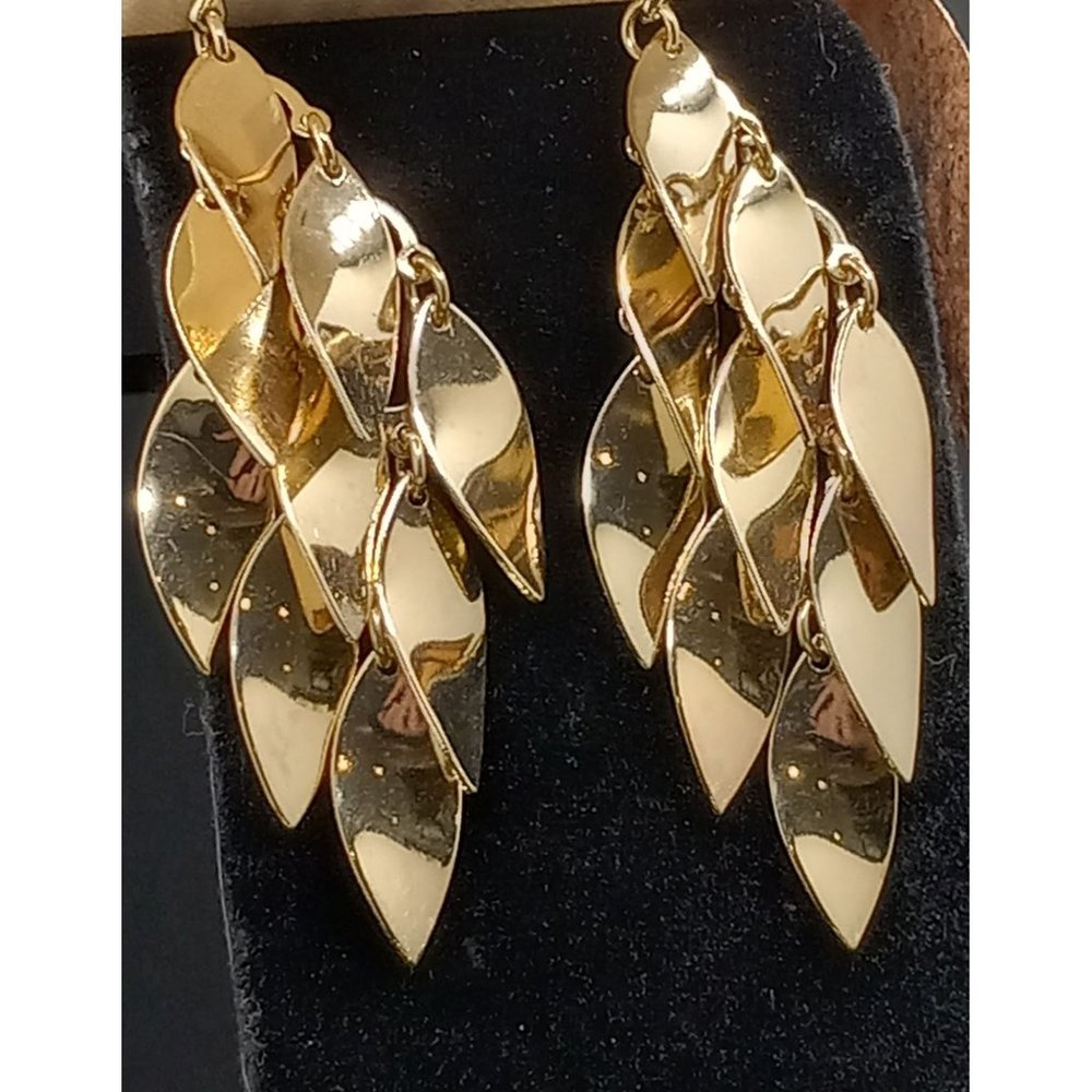 Alfani Gold Tone‎ Statement Runway Multi Dangling Leaves Wire Earrings 2 1/2"